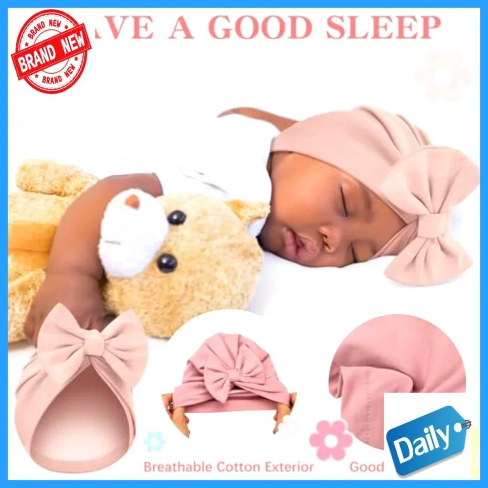 Newborn Satin Bonnet Set 0-6 Months Stretchy Turban Hats with Bow